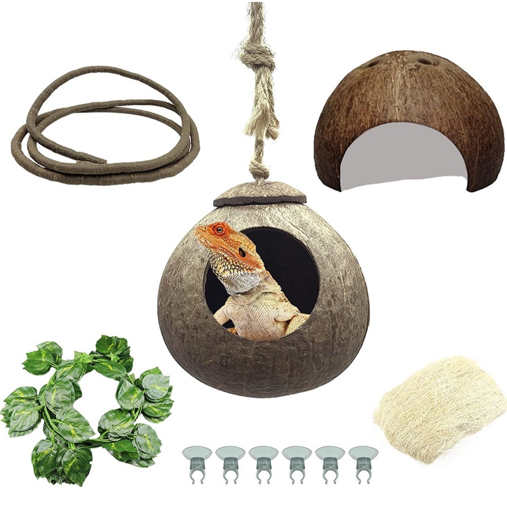 Gecko Coconut Husk Hut Lizard Coco Den Leopard Gecko Tank Accessories (5 Pcs)